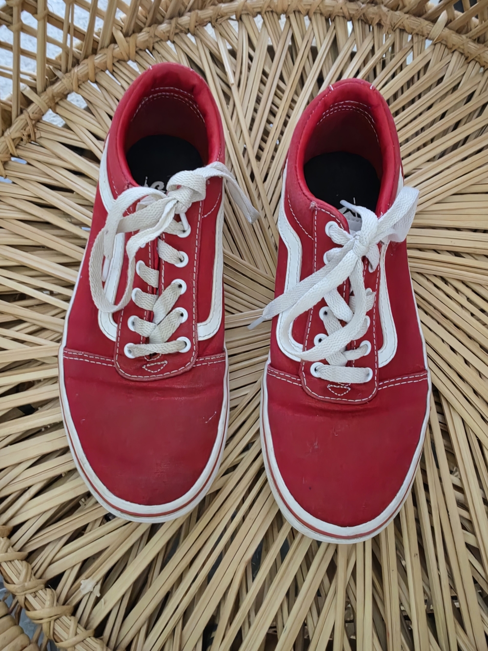 Vans Kids Red Canvas Lace-Up Sneakers with Checkered Trim